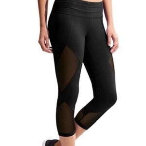 Athleta Aura Sonar Black Mesh Leggings Small Workout Pants Crops.